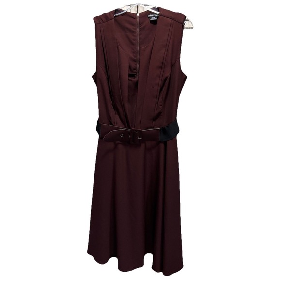 City Chic Burgundy Solid Sleeveless Fit Flare Dress Size XS/14‎ Back Zip Belt - Picture 1 of 8